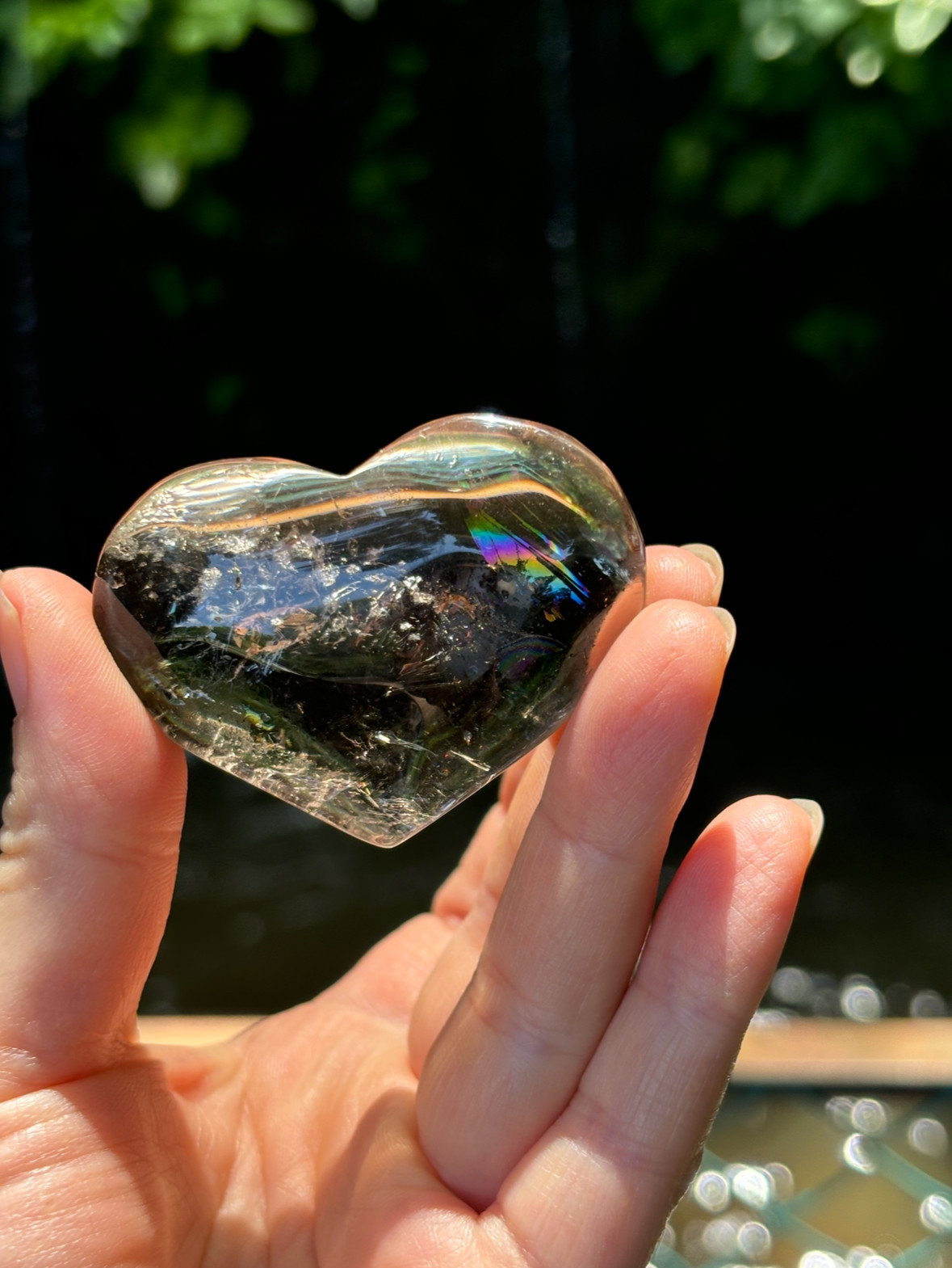 虹入り！☆スモーキークォーツ☆ハート☆56.8ミリ☆