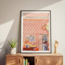 NO.624】ピンク色の部屋アートポスター☆花柄抽象画おしゃれ北欧