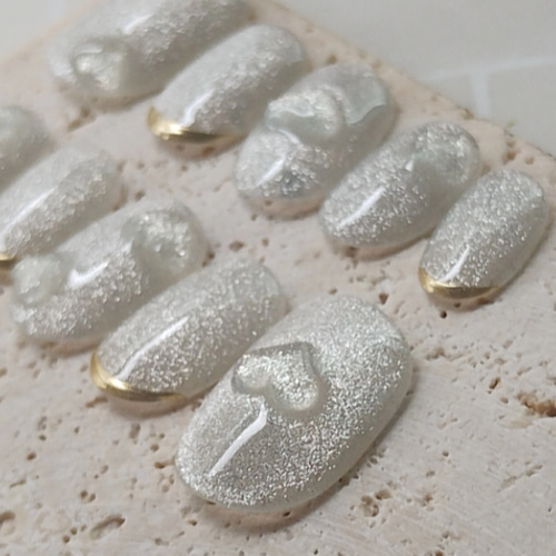 04))ネイルチップ フレンチガーリー ハートネイル ミラーネイル ホワイト 04))ネイルチップ フレンチガーリー ハートネイル ミラーネイル