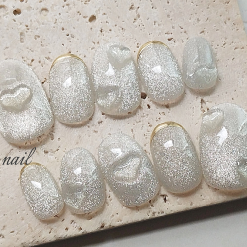 ネイルチップ マグネット/ブライダル/お上品/ハート/ホワイト