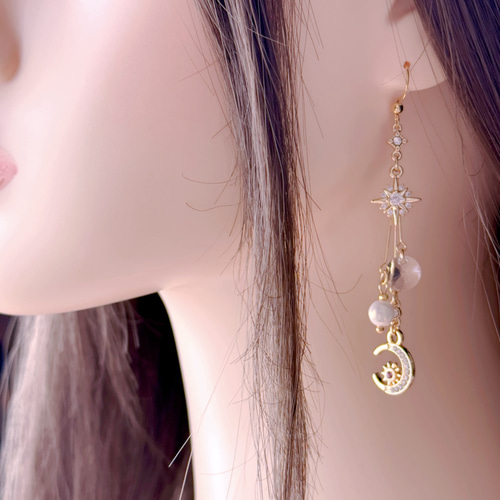 【1220】月と星のクリスタルピアス／イヤリング 1220】月と星のクリスタルピアス／イヤリング