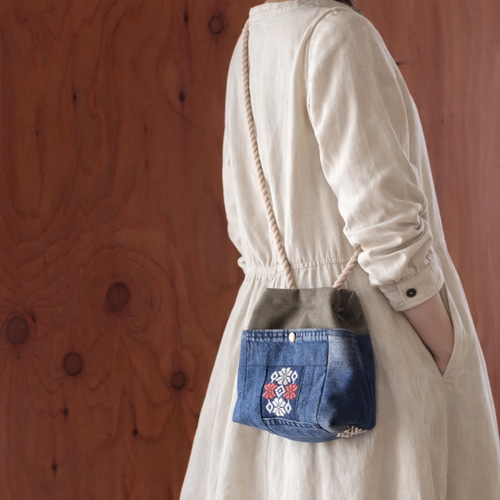 ※リクエスト※ライトブルーWデニム♡刺繍のサコッシュ♡ショルダーバッグ こぎん刺しの4wayバッグ【刺し子】ショルダーバッグ☺︎サコッシュ