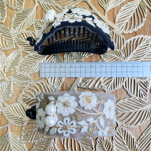 アーチ型バナナクリップ インド刺繍リボン colorブラック ヘアクリップ