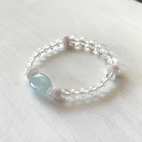 ブレスレット♡アクアマリン×モルガナイト ブレスレット Blue ♡Moon
