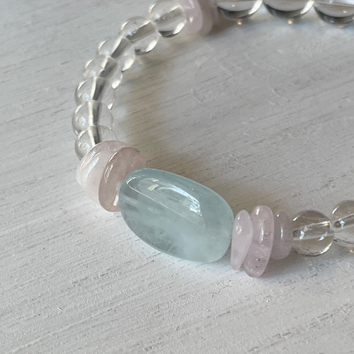 ブレスレット♡アクアマリン×モルガナイト ブレスレット Blue ♡Moon