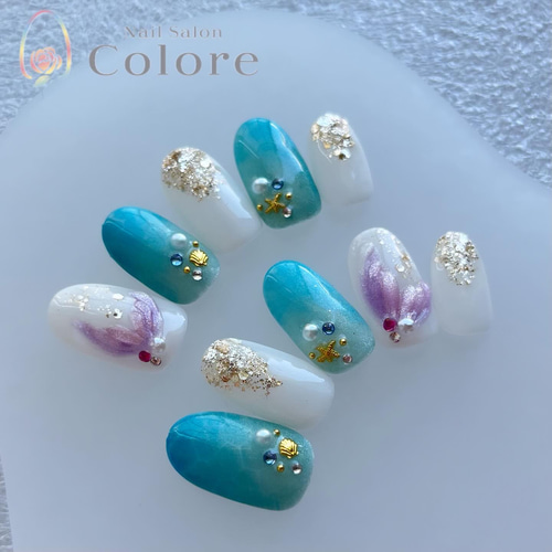 ♡ページ ネイルチップ キラキラ水面と人魚のしっぽネイル ネイルチップ（つけ爪） nail