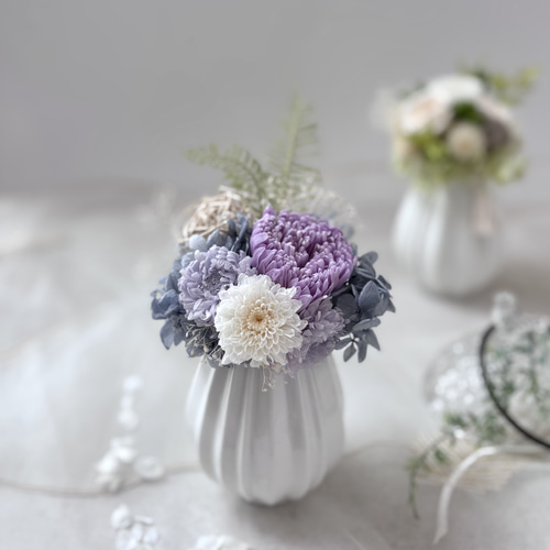 プリザーブドフラワー仏花 シンビジウム かご花 お供え花 一周忌 三
