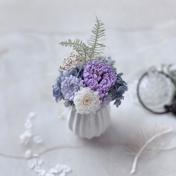 色が素敵 仏花 お供え 供花 プリザーブドフラワー 菊 紫 一周忌 三回忌