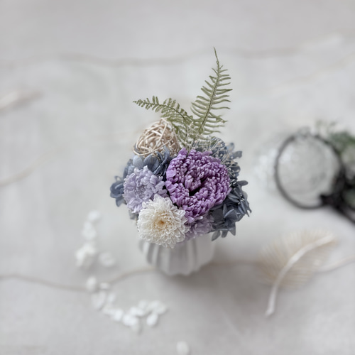 色が素敵 仏花 お供え 供花 プリザーブドフラワー 菊 紫 一周忌 三回忌