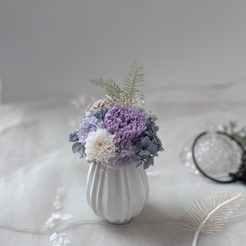 色が素敵 仏花 お供え 供花 プリザーブドフラワー 菊 紫 一周忌 三回忌