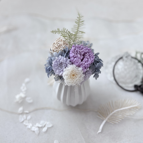 色が素敵 仏花 お供え 供花 プリザーブドフラワー 菊 紫 一周忌 三回忌