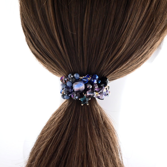 『黄昏』 夏の夕焼け空…ビジュー シュシュ＊ブレスレット 16枚目の画像