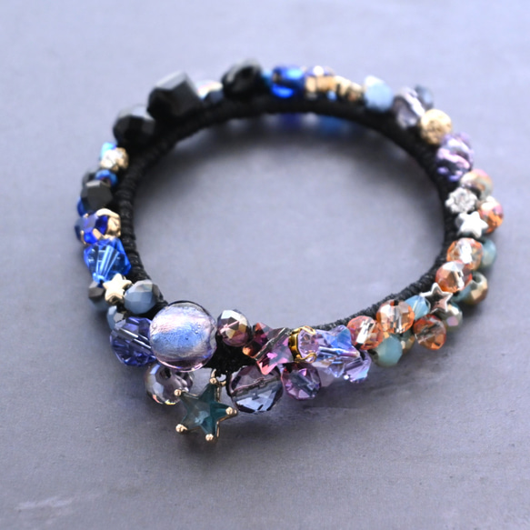 『黄昏』 夏の夕焼け空…ビジュー シュシュ＊ブレスレット 4枚目の画像