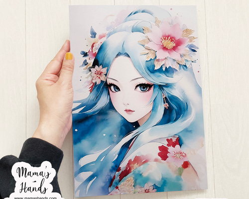 レインボーの女神の絵画ポスターa4額付き発送1点もの♥ ⭐️3点売れました⭐️《水神 ミズハノメノカミ》☘️A4 ポスター 罔象