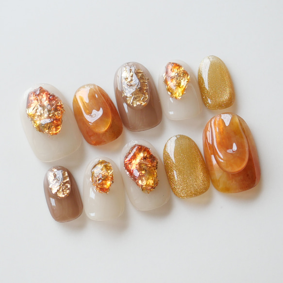 ジュエリーアイスネイル-orange-◇ネイルチップ【natsu-No.16】 ネイル