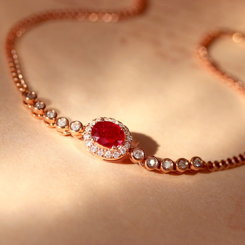 天然ダイヤモンド付きルビーブレスレットk18 ブレスレット パール  