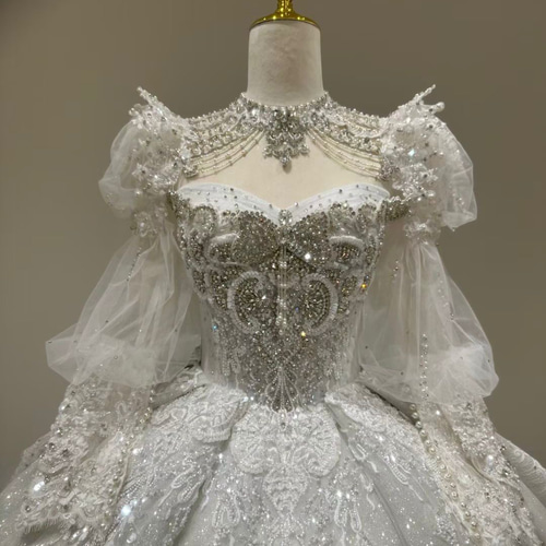 史上最強セール！韓国風ウェディングドレス シースルー袖 きらきら