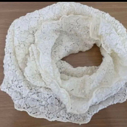 ロングタイプ生成り色ホワイト花柄シングルウェーブ手作りネック 