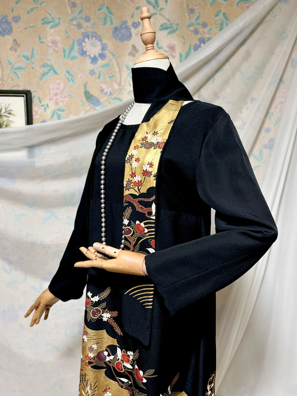着物リメイク　1Lサイズ　金彩尽くし　黒留袖ドレス＆リボンベルト　長袖　ハンドメイド 人気・おすすめ｜売れ筋商品・話題商品におすすめ 品質チェック済み 安心配送 今月のおすすめ