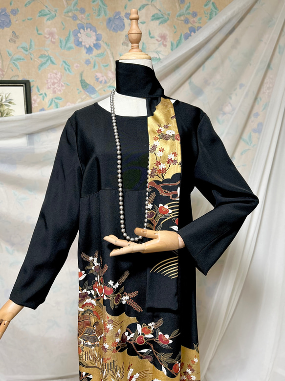 着物リメイク　1Lサイズ　金彩尽くし　黒留袖ドレス＆リボンベルト　長袖　ハンドメイド 人気・おすすめ｜売れ筋商品・話題商品におすすめ 品質チェック済み 安心配送 今月のおすすめ