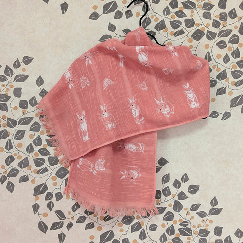 PINK HOUSE ウサギ刺繍 ストール セール】 ギンガムうさぎ刺繍ストール （マフラー・ショール