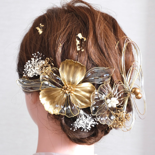 髪飾り 成人式 七五三 卒業式 アメリカンフラワー【Miho Fujii】 A007 アメリカンフラワー 髪飾り 成人式 卒業式 結婚式 前撮り 袴 色打