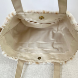 【Lサイズ】雪豹　ボア　倉敷帆布使用　肩掛けトートバッグ　サイドポケット　akaneko レオパレード 7枚目の画像