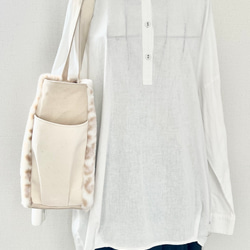 【Lサイズ】雪豹　ボア　倉敷帆布使用　肩掛けトートバッグ　サイドポケット　akaneko レオパレード 2枚目の画像