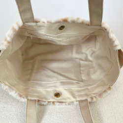 【Lサイズ】雪豹　ボア　倉敷帆布使用　肩掛けトートバッグ　サイドポケット　akaneko レオパレード 8枚目の画像