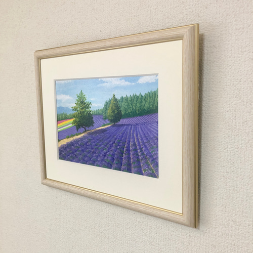 ラベンダー畑10」アクリル画 原画 風景画 額縁付 SMサイズ 絵画