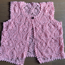 ハンドメイド　手編み　ベスト　レッド　ピンク 透かし編み ベスト レディース 春夏 ビスチェ トップス ショート
