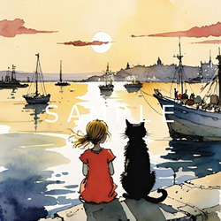 自作絵　海と少女と猫 8bb0dd6336f924e8569f4cdd88d953