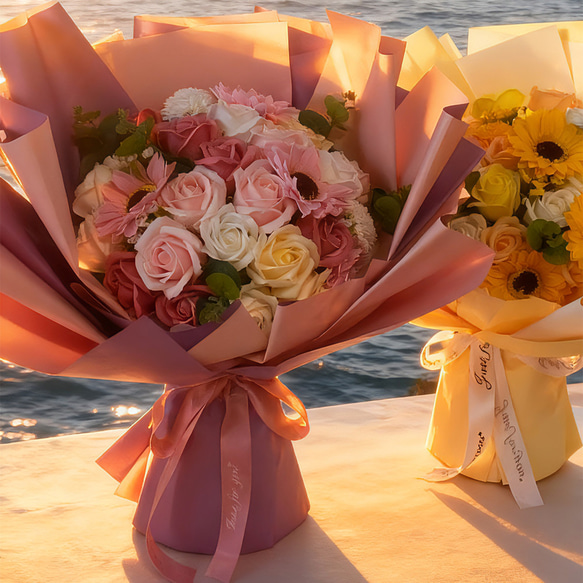 2色選べる枯れないお花ソープフラワー花束 母の日造花  敬老の日フラワーギフト バラ 結婚式ケ 誕生日卒業式成人式 2枚目の画像