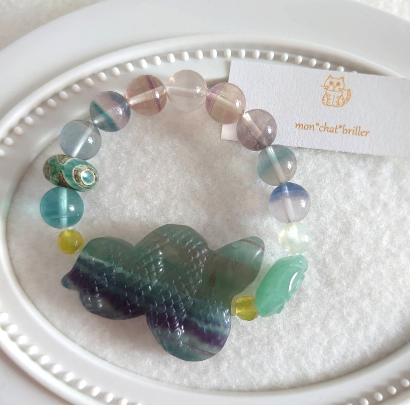 グリーン＆パープルフローライト蛇　天然石デザインブレスレット　素敵な逸品