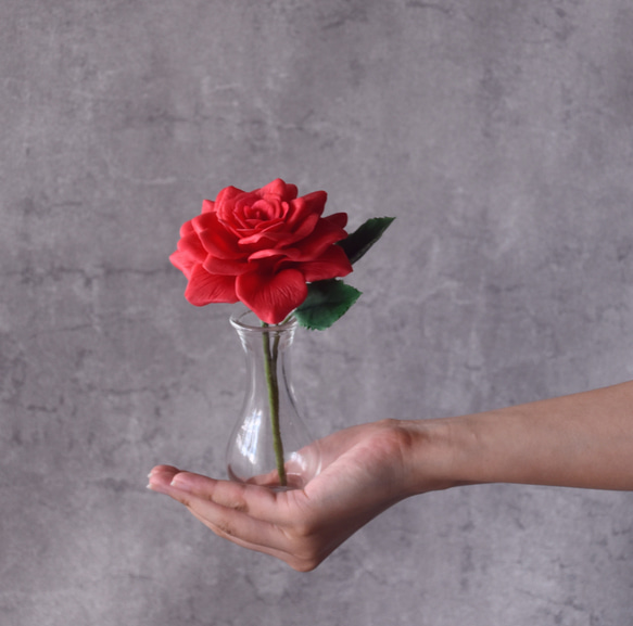 ◇粘土のお花◇ 薔薇 一輪 赤 ・・・B1037 プリザーブドフラワー Old