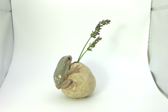 イエアメガエルが乗ったたまごの一輪挿し 一輪挿し・花瓶・花器 蛙骨