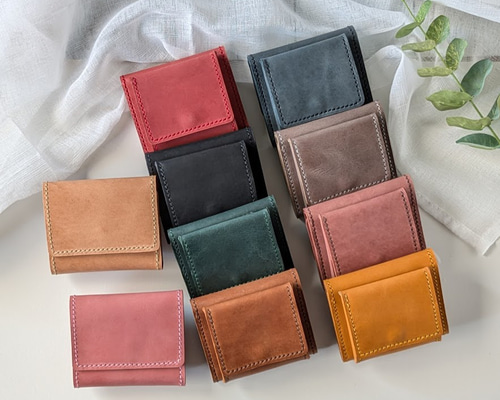 送料無料】三つ折り財布 10色 本革 ミニ財布 手のひらサイズ ボックス