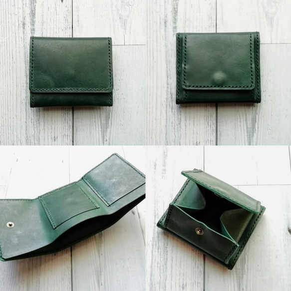 【送料無料】三つ折り財布  10色 本革　ミニ財布　手のひらサイズ  ボックス型小銭入れ  レザーウォレット 7枚目の画像