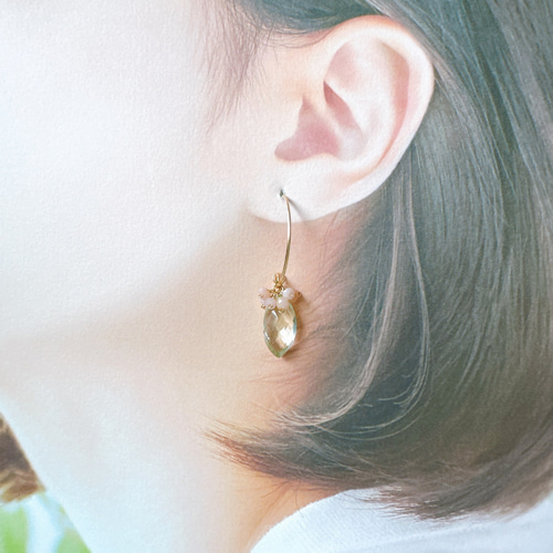 グリーンアメジストとピンクオパールのピアス14kgf ピアス（フック  