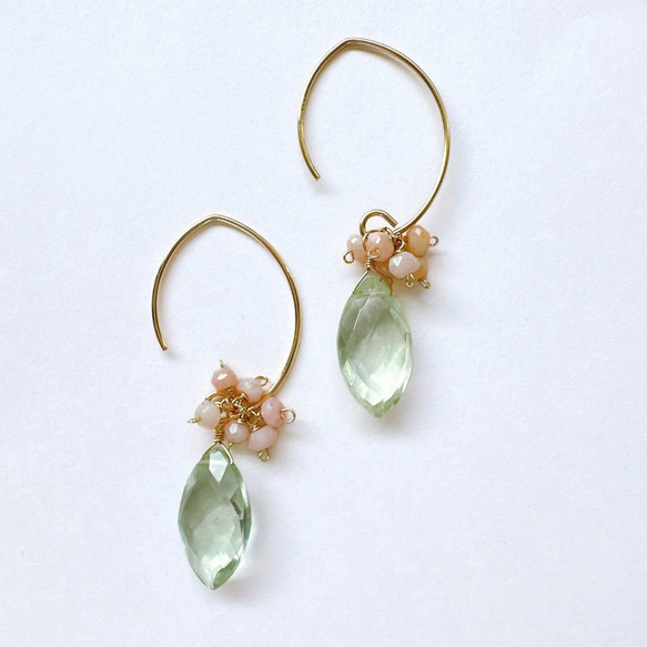 グリーンアメジストとピンクオパールのピアス14kgf ピアス（フック  