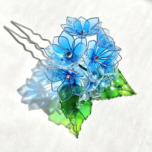 紫陽花゜・*:.。.柔青.。.:*・゜ （かんざしタイプ） Amazon.co.jp: misakinoya美しい アジサイ かんざし u型かんざし