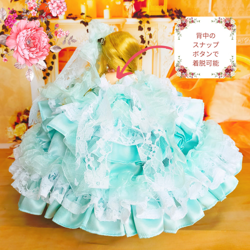 よ*よ様 リカちゃんハンドメイド服　くすみグリーンのドレス よ*よ様 リカちゃんハンドメイド服 くすみグリーンのドレス