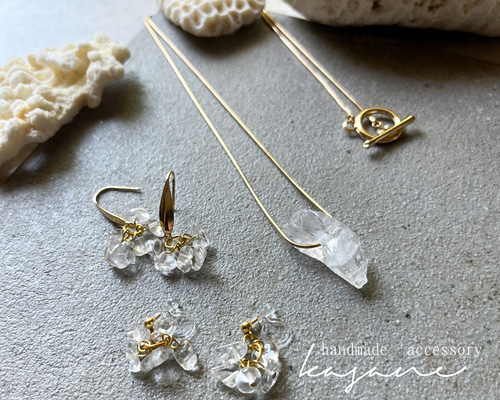 クリスタル ネックレスとイヤリング セット 夏氷 クリスタルのネックレスとピアス/イヤリング 2点セット 水晶