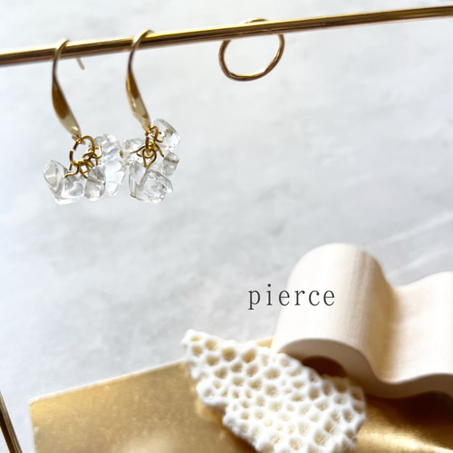 夏氷 クリスタルのネックレスとピアス/イヤリング 2点セット 水晶