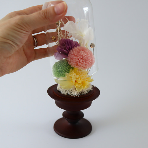 お仏壇にお供えするプリザーブドフラワー ガラスドーム仏花 高さ