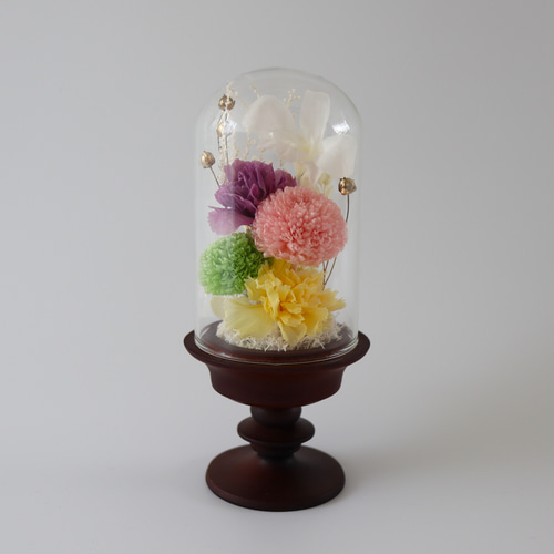 お仏壇にお供えするプリザーブドフラワー ガラスドーム仏花 高さ