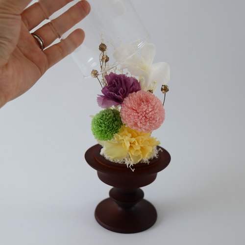 お仏壇にお供えするプリザーブドフラワー ガラスドーム仏花 高さ