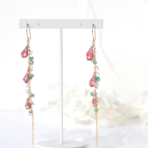 14kgf/[華麗]ストロベリークォーツxエメラルドxハーキマーダイヤモンド