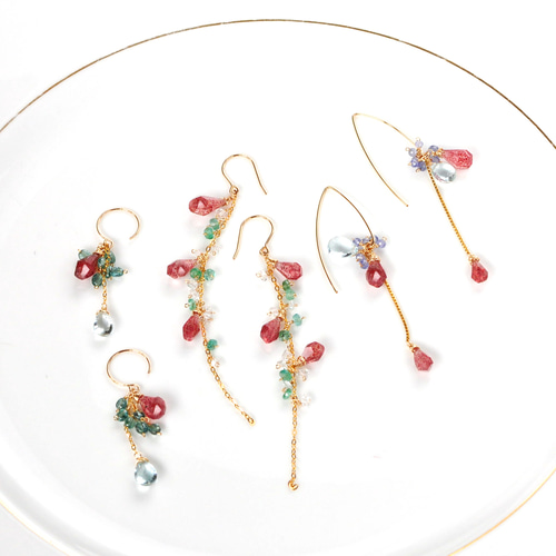 14kgf/[華麗]ストロベリークォーツxエメラルドxハーキマーダイヤモンド