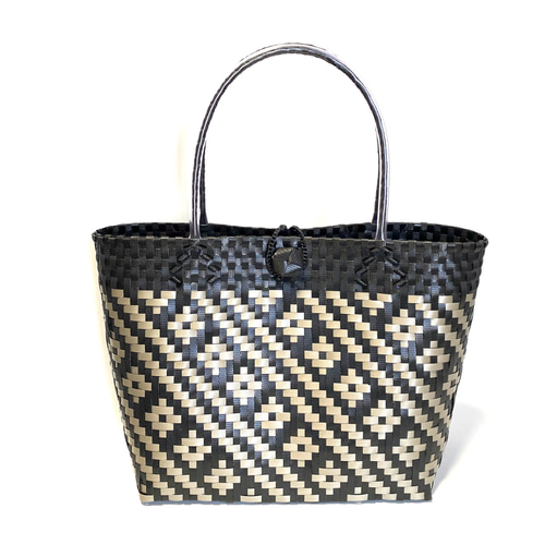 新作☆プラかごバッグ ブラックxグレージュ D☆ かごバッグ chirinta